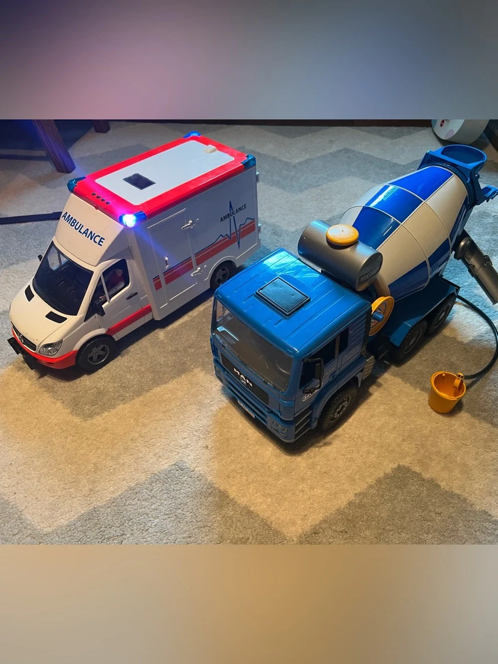 Blue Cement Mixer and Ambulance Bruder for Kids - Realistic Construction Vehicle